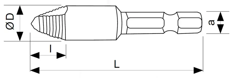 Vytahovač poškozených šroubů s vrtákem č.4 (D=11,8 L=54 l=10,5 a=6,35)